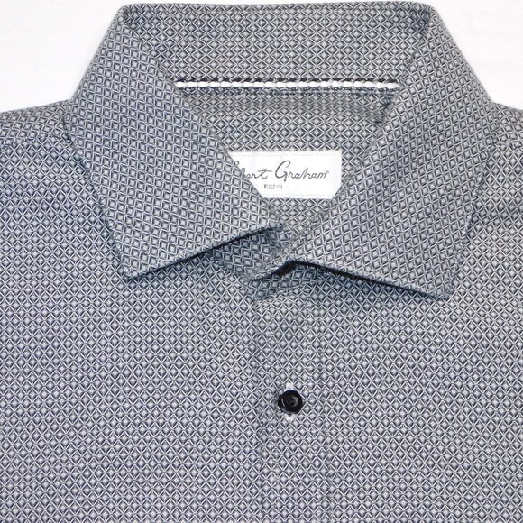 Robert Graham Black & White Diamond Patterned Dress Shirt | Fitted | EUC | 17 43 - Picture 12 of 14